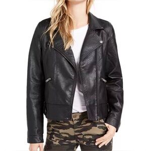 Oat New York Faux Leather Jacket Leopard Print Lining Women's Size Small